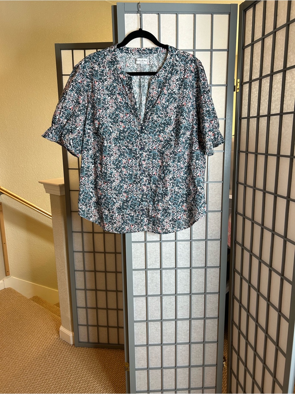Michael Stars Teal & Pink Floral Button-Front Top